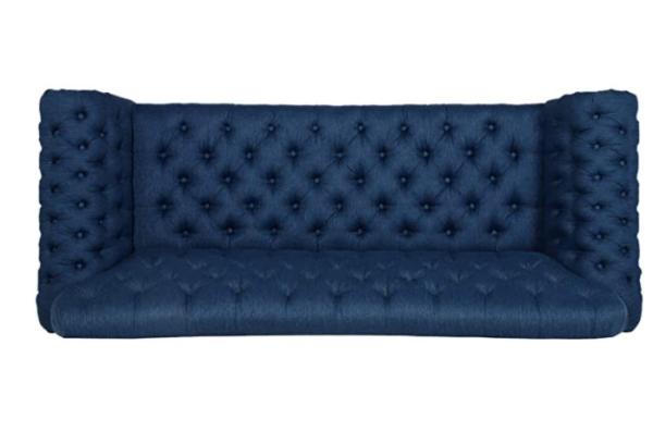 Navy Blue Wooden Frame Hotel Room Sofa 3 Seater Tufted Sofa 2300*850*850mm