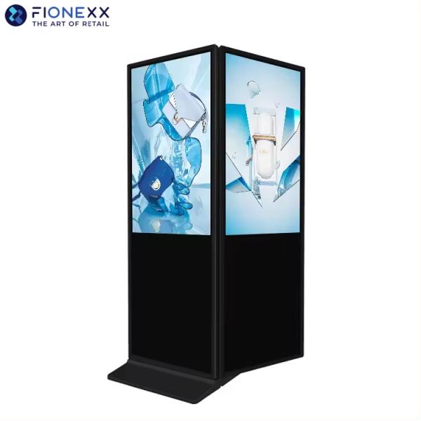 Kiosco de pie de piso de doble cara de alta resolución de 55 pulgadas para publicidad en interiores Control remoto CMS LCD señalización digital y pantallas pantalla de doble cara mejora la visibilidad