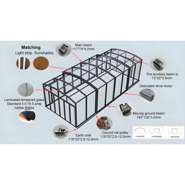 Retractable Pool Enclosures Contemporary Polycarbonate Windshield Skylight for Skateboard Swimming