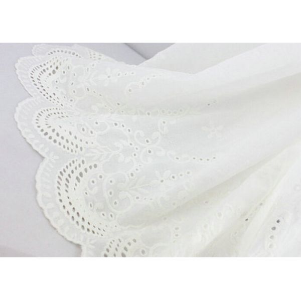 Tela branca do laço da rede do algodão do bordado, tela do laço do ilhó do algodão com borda Scalloped