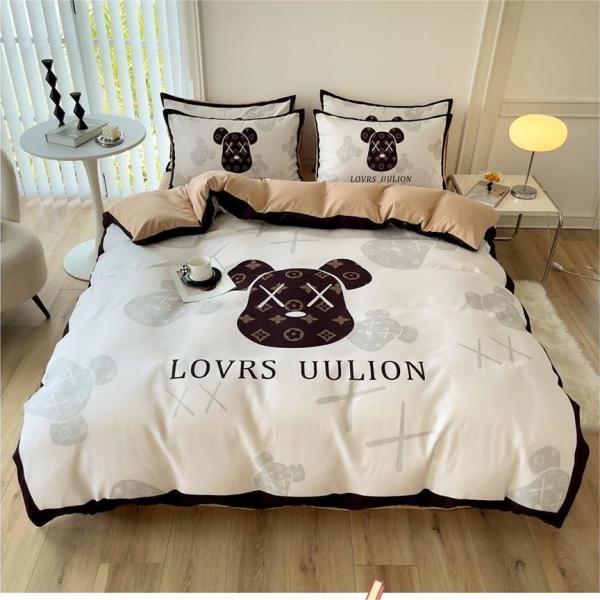 Grid Twin Size Duvet Cover Bed Sheet Bedding Set 4-In-1 Brushed Cotton Nondisposable