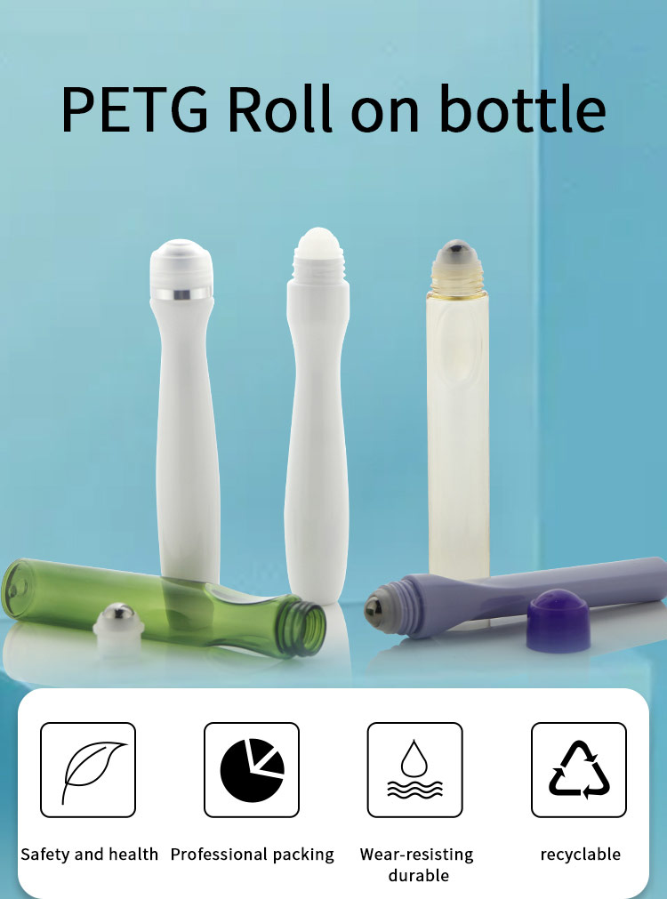 15ml PETG Roll On Bottle Slim Curved Body Stainless Steel Ball for Essential Oil Aromatherapy Liquid
