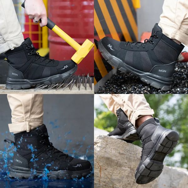 Botas de trabajo de seguridad ligeras amarillo negro con dedo ancho de acero / placa de Kevlar