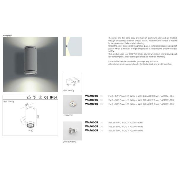Architecture Outdoor LED Wall Lamp 6W Up / Down Exterior LED Wall Lights