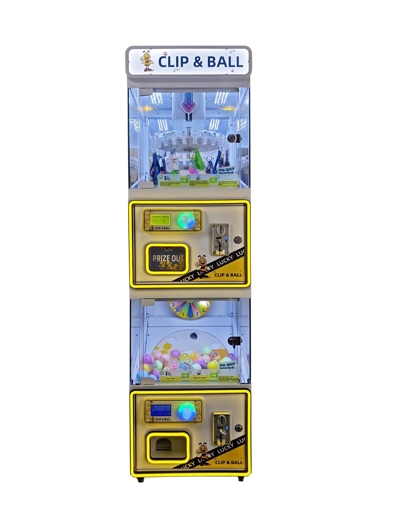 Commercial Clip and Ball Machine, Dual Gameplay for Family Entertainment Center