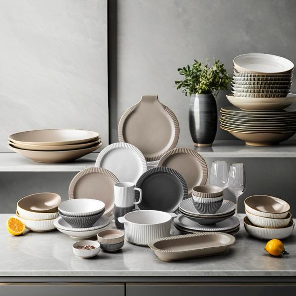 Relief Pattern Disposable Matte Glaze Plates Nordic-Inspired Modern Ceramic Dinner Set
