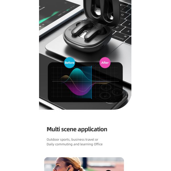 V5.2 Bluetooth Version Stereo Waterproof Gaming Sport Earphone with Digital Display In-Ear BT Headphones and Wireless Earbuds