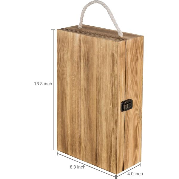 Environmental Rustic Torched Wood Double Bottle Wine Gift Boxes With Lid Customizable