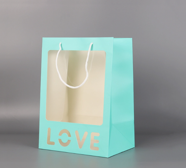 Stock Window Flower Lover Gift Tote Carrier Shopping Paper Packaging Bag