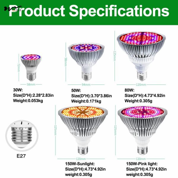 Plantes d'intérieur, légumes, fleurs, jardin, serre, succulente, lampe à LED à 50 W, à spectre complet avec UV et IR