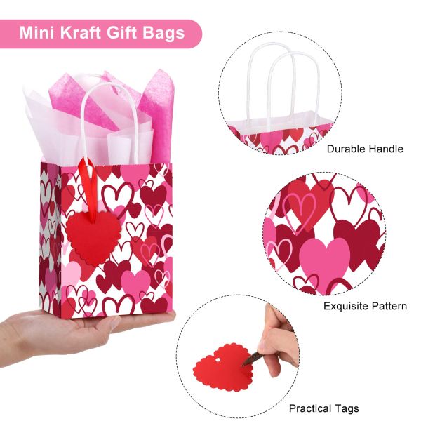 Custom Color Accepted 2024 Valentine's Day Love Shopping Kraft Paper Bags with Handle