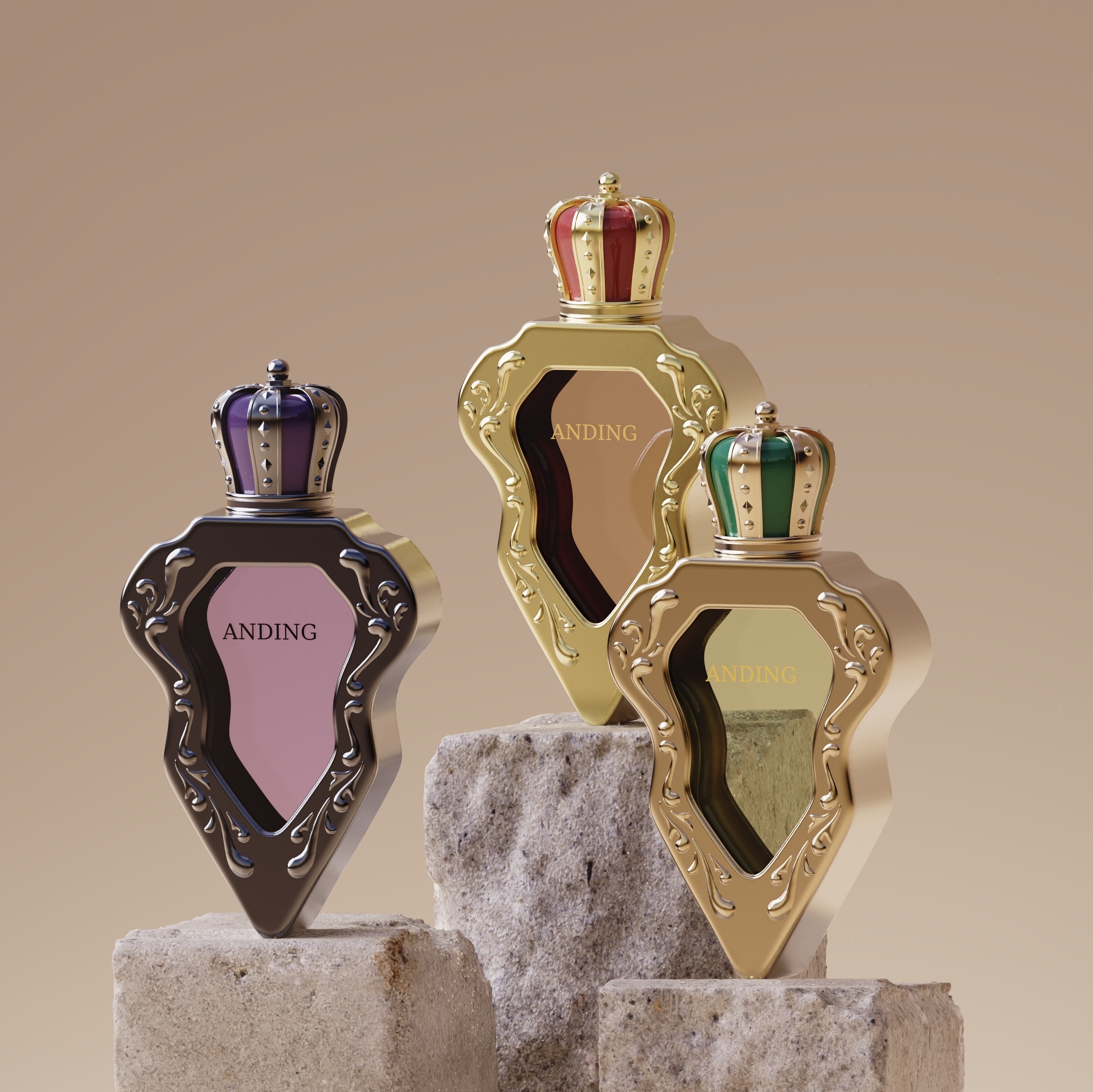 100ml Glass Perfume Bottles Unique Crown Cap Shield Shape Spray Crimp Neck Empty