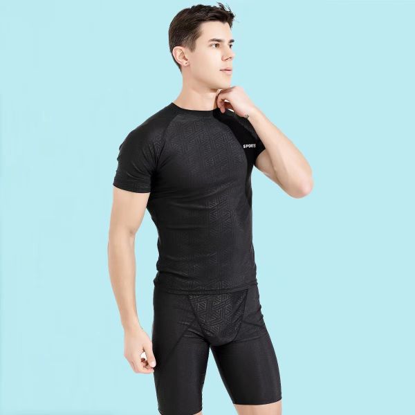 Мужчины Sharkskin нося солнцезащитный крем заплыва 2 людей боксера купальников части двухкусочный