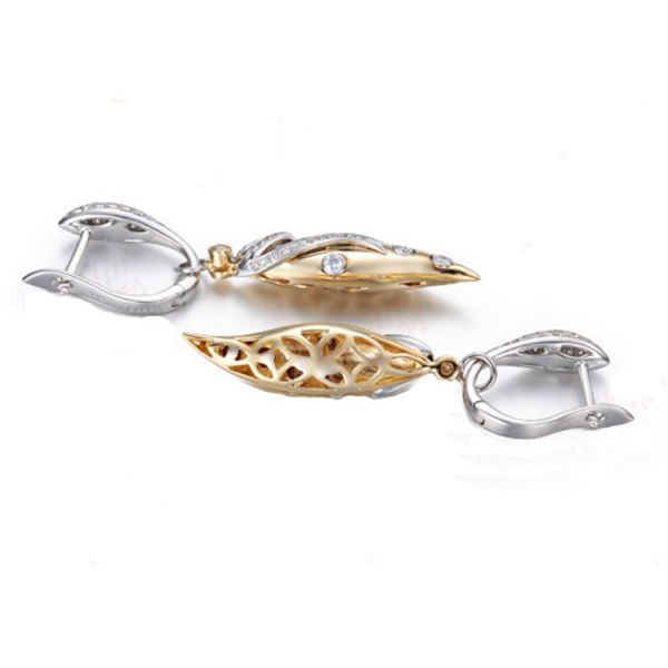 18K Yellow Gold White Gold Two Tone Drop Dangle Earrings with Diamonds(GDE026)