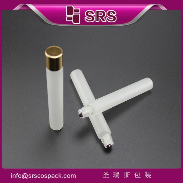 SRS China supplier frost essential oil empty 10ml glass bottle with roll on sealing type