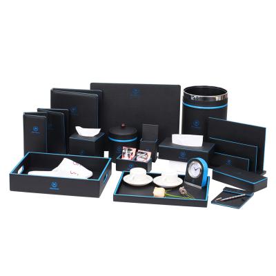 black blue pu leather guest compedium folder hotel leather sets for 5-star hotel