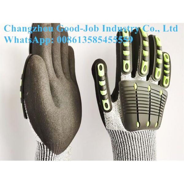 Oilfield HPPE TPR Impact Protective Work Gloves Sandy Nitrile Coating Anti Impact Cut Resistant Gloves