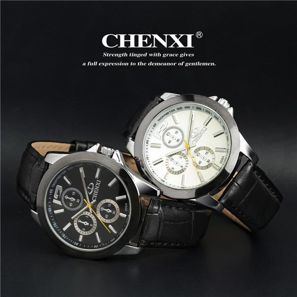 2015 Leather 009A6D Black White Classic Style for Business Man Japan Movt Quartz Watch Stainless Steel Watches Men