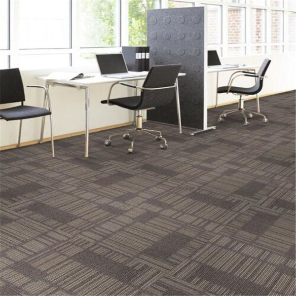Commercial Cut Pile Nylon Carpet Tile Square Striped Pattern for Office and Hotel Rooms
