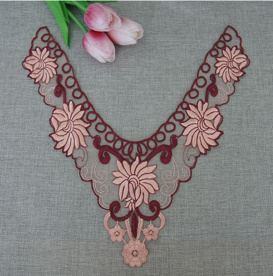 100%Polyester  Embroidery  Pajams Collar Lace   Mesh Based Necklace Decoration