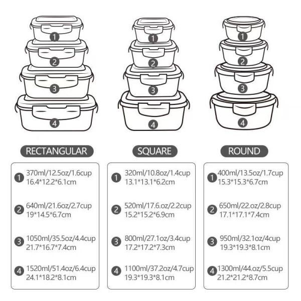 IKOO Airtight & Leakproof Borosilicate Glass Food Storage Container - Microwave/Oven/Freezer Safe & BPA Free for Meal Prep