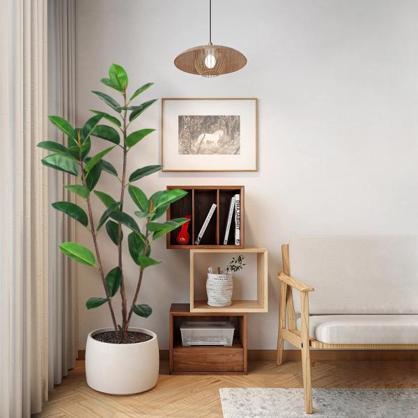 Artificial Potted Floor Plants Small Ficus Pandurata For Garden Decoration