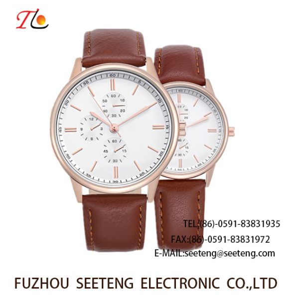 wholesale Pu watch Round dial alloy case  quartz watch fashion watch concise style brown pu strap