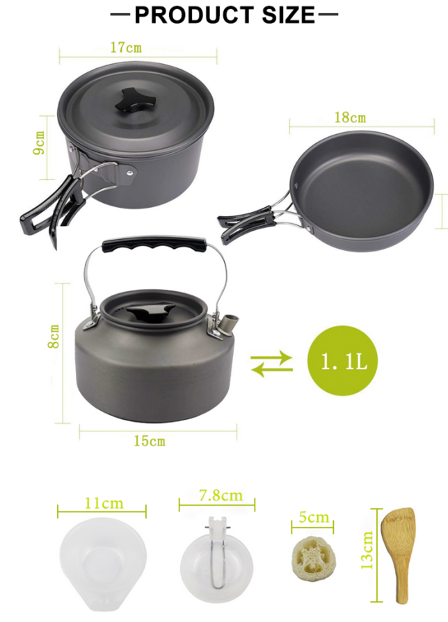 Набор Cookware 2-3 людей на открытом воздухе, портативный на открытом воздухе варя набор бака