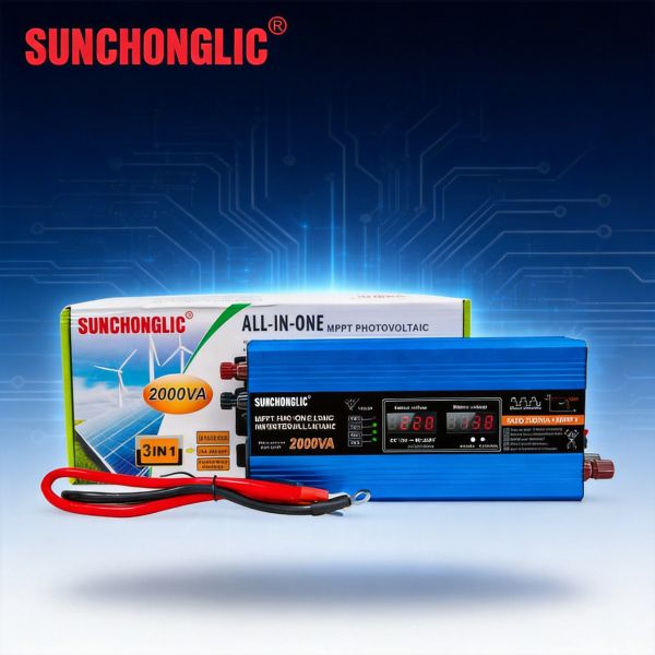 This 2000W MPPT solar charge inverter features a modified sine wave output and converts 12V DC to 220V AC power.