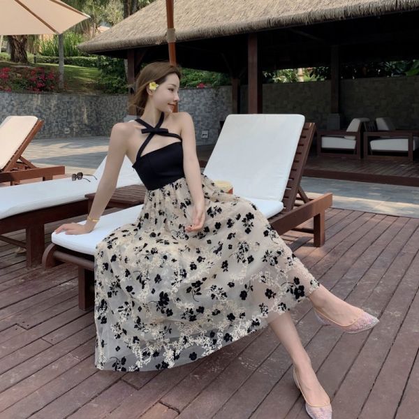 Halter Neck A Line Womens Vacation Dresses