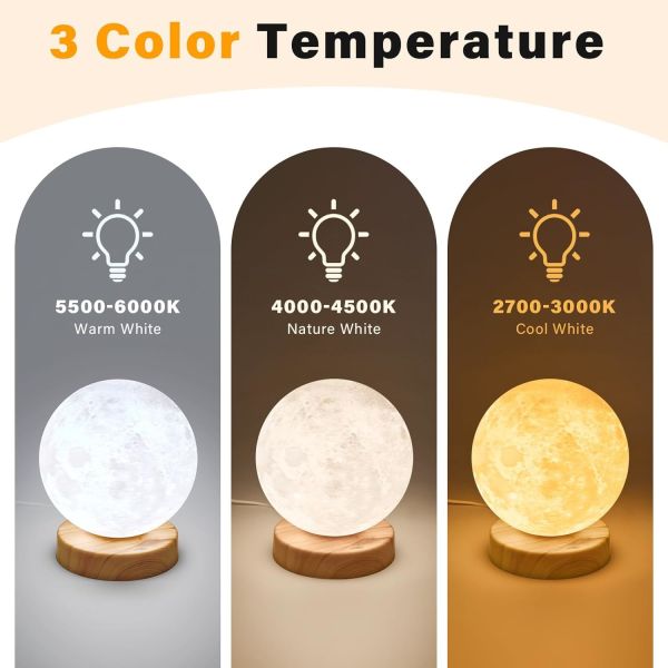 10000 Lux Daylight Therapy Lamp with 6000K Daylight Alert and Remote Control Moon Table Lamp