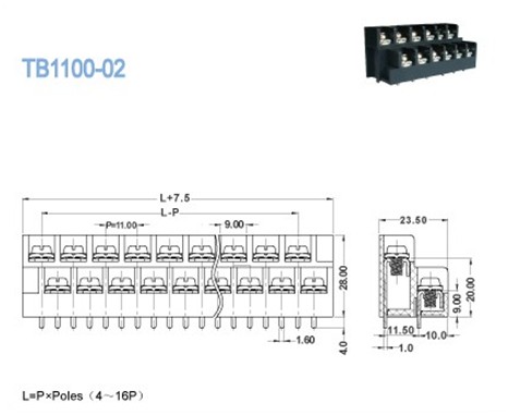 Соорудите тип блоки 4*2P барьера 11.0mm электропитания терминальные - 16*2P 300V 30A