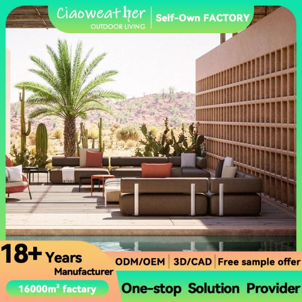 Hoteles de lujo modernos Jardín junto a la piscina Marco de aluminio Inodoro Tejido de salón al aire libre para el salón de la villa