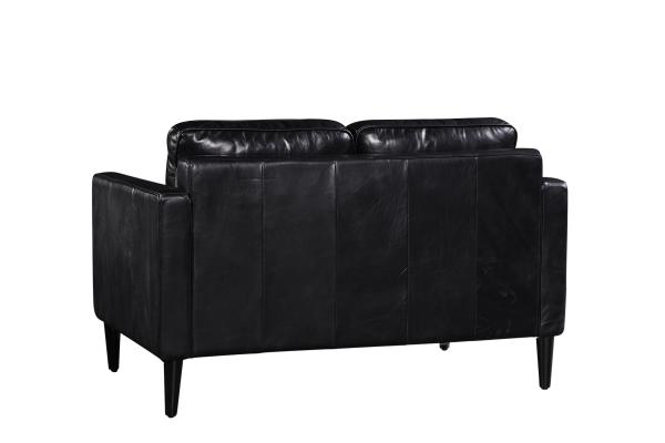Square Shape 2 Seater Black Leather Couch Iron Painted Legs High - Elastic Sponge