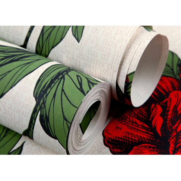 Обои винтажного стиля красного цвета не сплетенные флористические для украшения комнаты, эко- дружелюбного