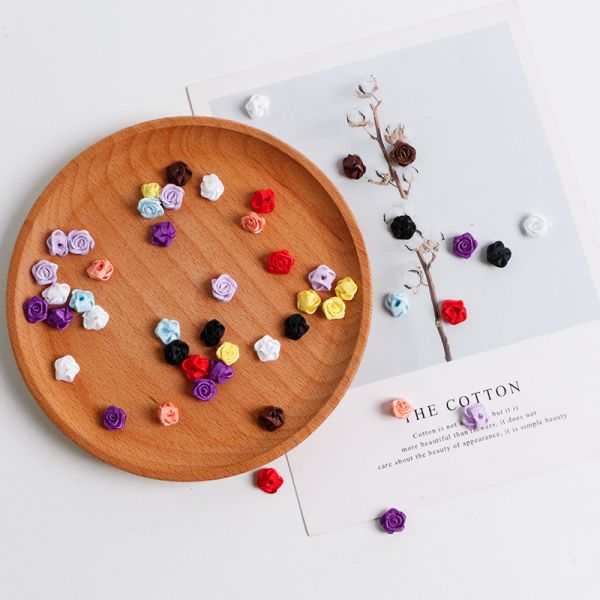 200 шт/кп Многоцветные полиэстерные сатинные ленточные цветы для белья и аксессуаров для волос