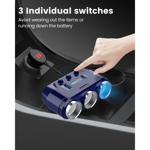 MAX 120W YANTU B39-C 12v Car Charger Adapter with Dual USB QC PD and Voltage Monitoring