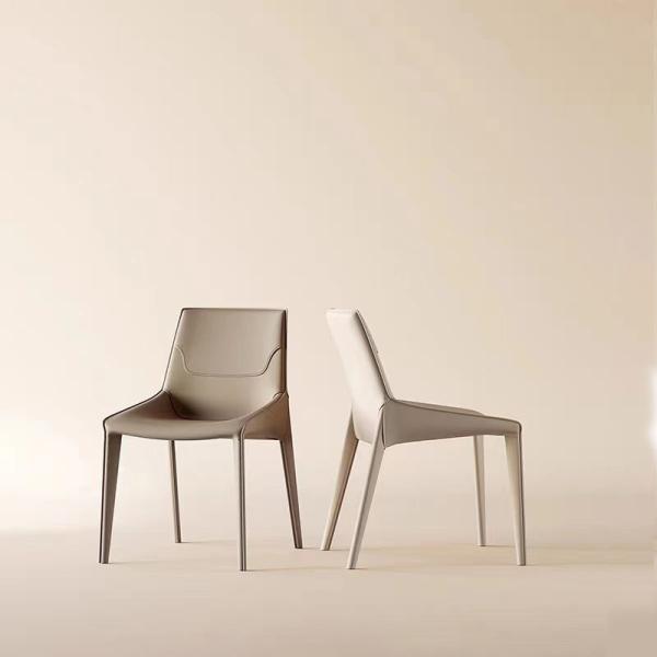 Lux Leather White Metal Italian Style Dining Chairs Comfortable