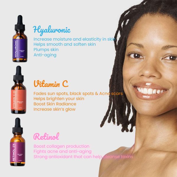 Private Label Korean High Quality Whitening Organic Natural Brightening Vitamin C E Collagen Face Anti Aging Serum Set