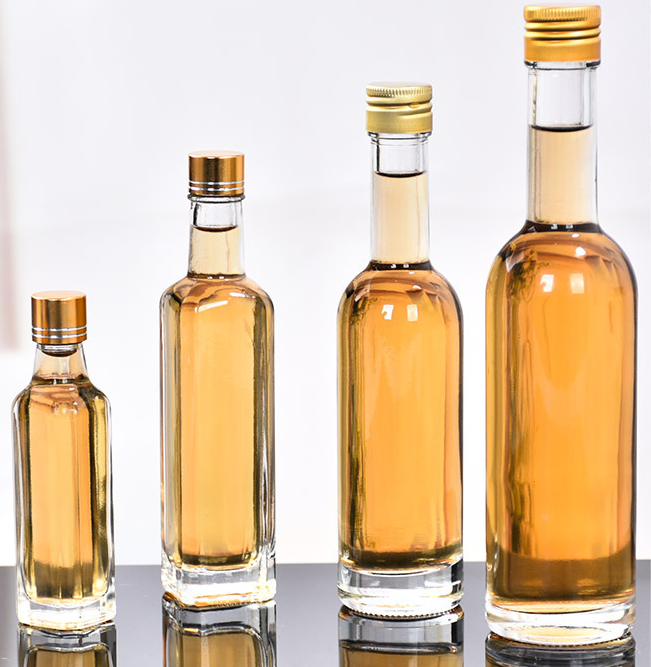 Glass Olive Oil Bottle 100ml 250ml 500ml Round Clear Cooking Oil Bottle with Cap