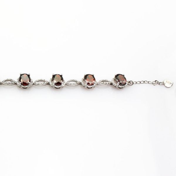 Women Jewelry 925 Silver Created 7x9mm Oval Garnet  Cubic Zircon Tennis Bracelet(B05RED)