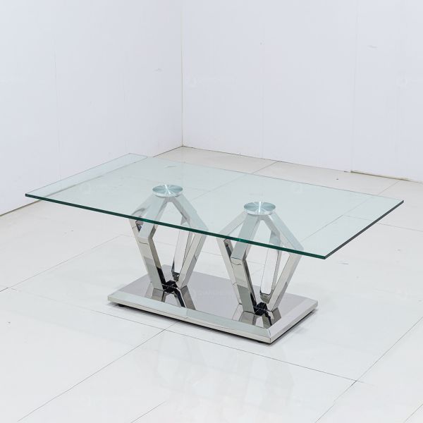 Rectangle Glass Top Home Coffee Table With Stainless Steel Leg