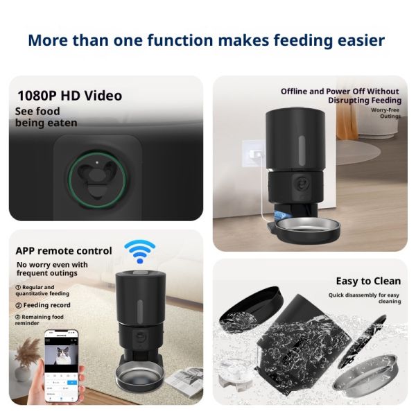 Intelligent Eco-Friendly Stainless Steel Plastic Pet Feeder Automatic Cat Dog Food Dispenser Timed Remote Voice Video Charge