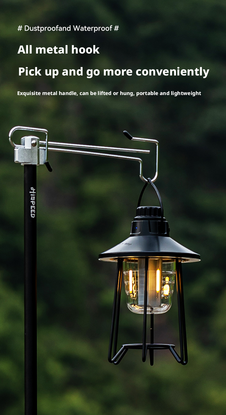 Retro Design Outdoor Camping Lantern Usb Rechargeable Camping Light With Hook