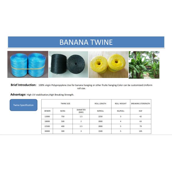 UV Resistant Polypropylene Tying Twine with High Tensile Strength (105KGF - 250KGF) and Customizable Length for Greenhouse and Agriculture