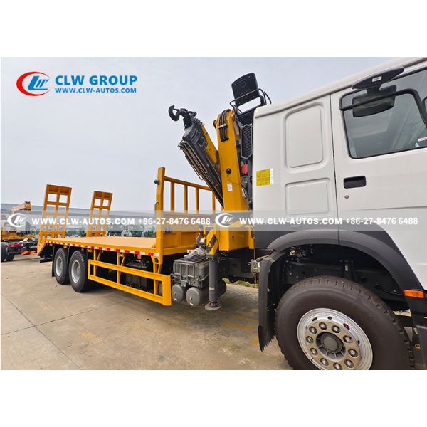 Sinotruk HOWO 6x4 Flatbed Wrecker Truck with 10 Ton Knuckle Boom Crane