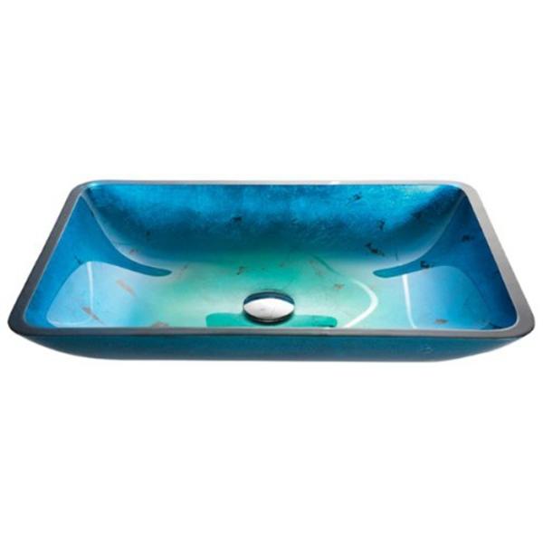 Irruption Light Blue Vintage Undermount Trough Bathroom Sink Glass Vessel With PU Chrome