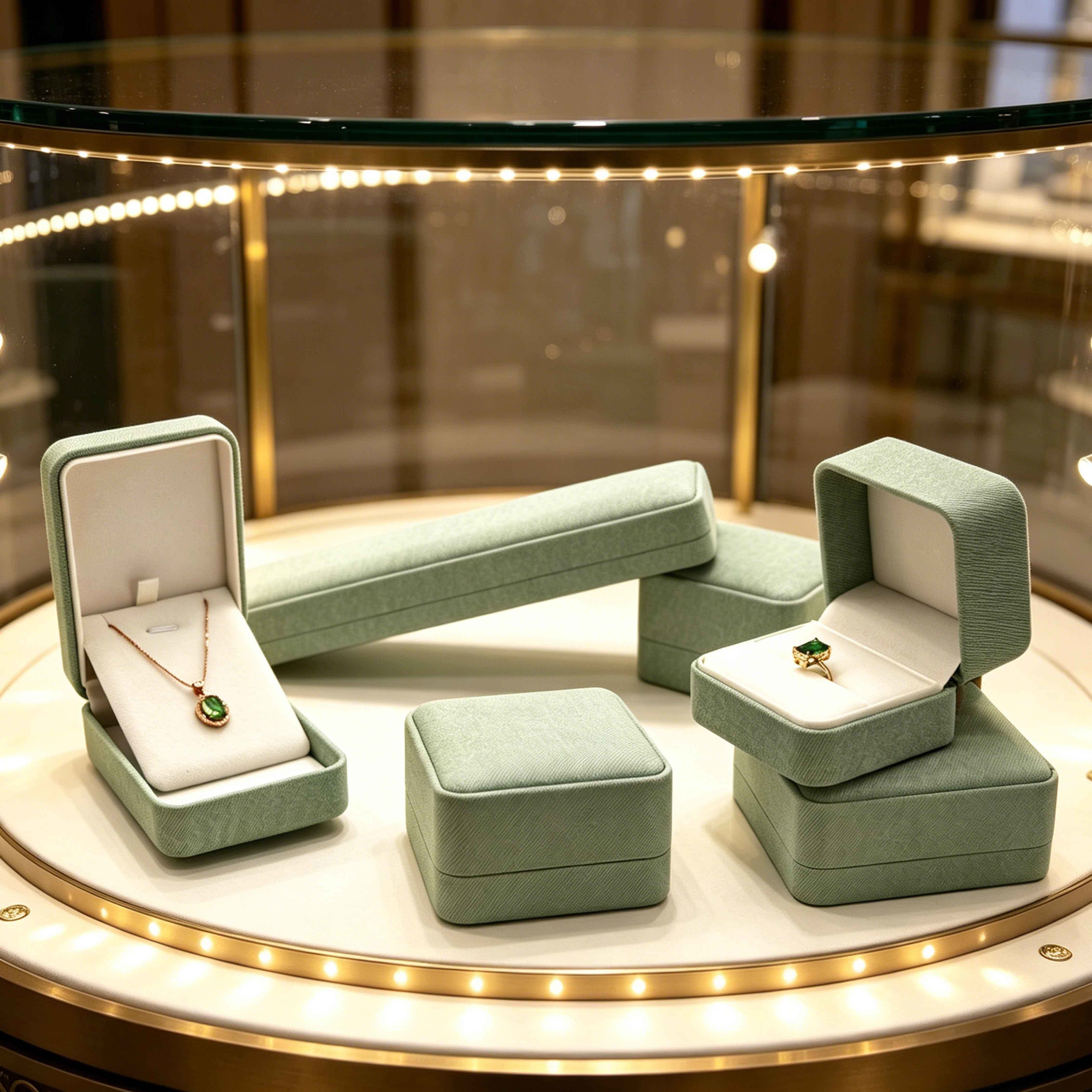 Mint Green Linen Leather Jewelry Box Custom Logo For Ring Necklace Bracelet Packaging