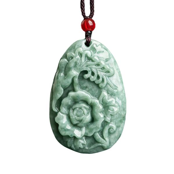 Jadeite Peony Flower Magpie Pendant Jade Sweater Chain Stunning Art Collectible Addition for Men and Women
