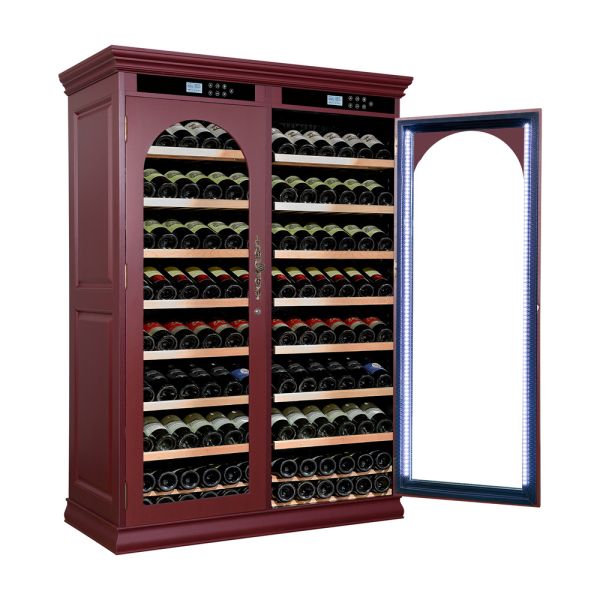 Burgundy Solid Wood Dual Zone Kitchen Wine Cooler with Smart Digital Control Panel